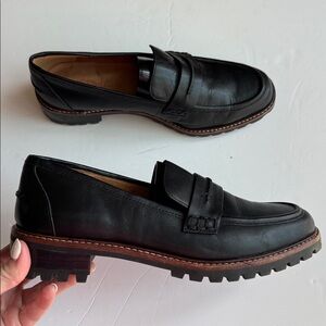 Madewell Women The Corinne Lugsole Penny Loafer Black Leather Sz 8.5 Chunky Heel